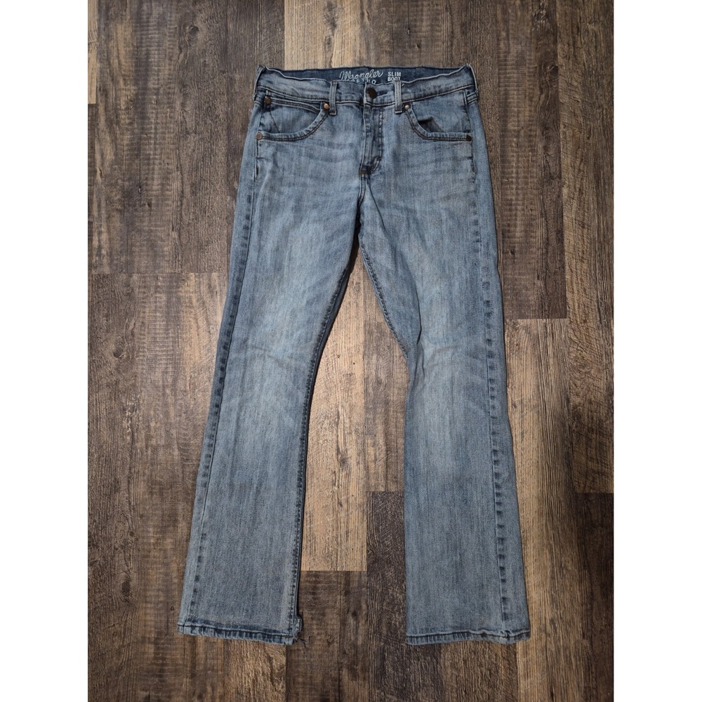 Wrangler Retro Slim Boot Jeans Mens 30x32 Blue Stretch Western Cowboy Distressed